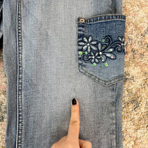 White House Black Market Noir Custom Day of the Dead Inspired Flare Jeans 6R - Picture 10 of 14